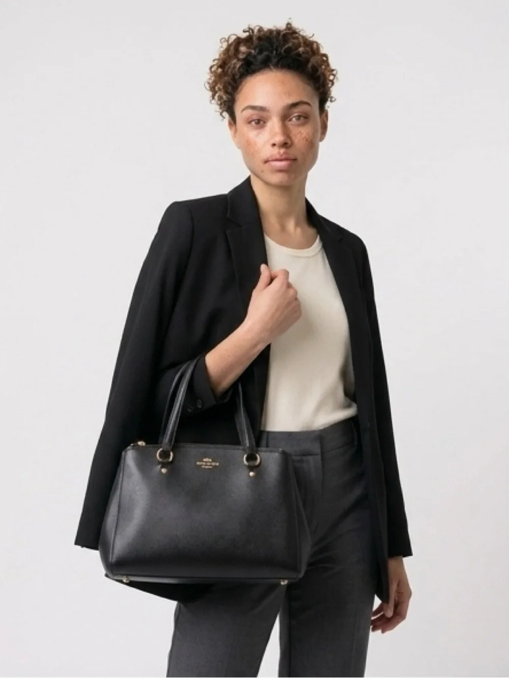 Coach Black Leather Satchel with Gold Hardware Accents - Picture 4 of 6